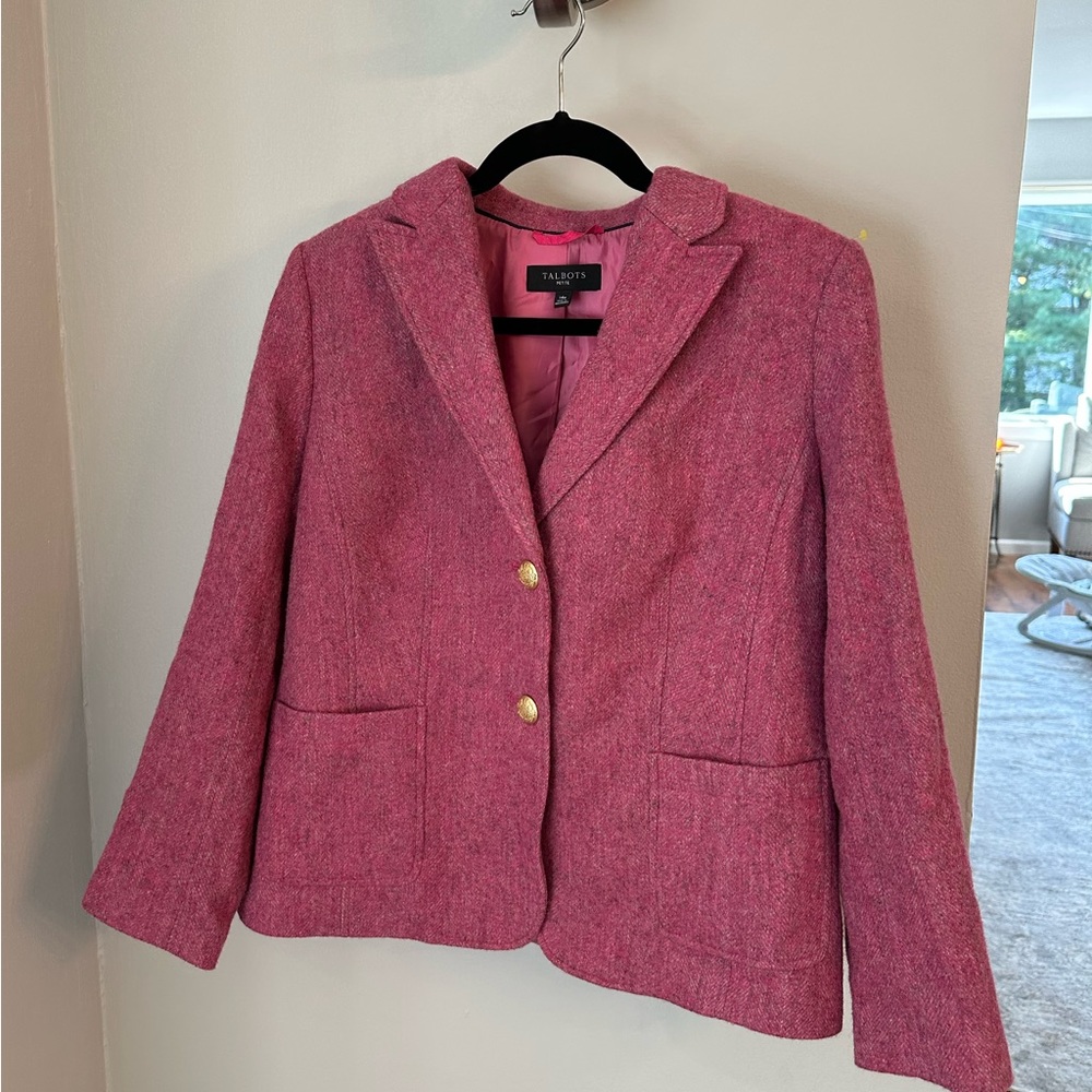 Talbots pink tweed blazer with gold buttons - Size 14 petite